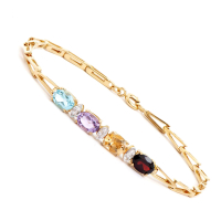 3.35 CTW Natural Multi-Stone, Diamonds 18K Gold Plated Designer Bracelet 7.5 in H-I,  I3 | Estimated Value $1,849 (AMG) at PristineAuction.com