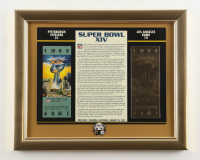 1980 Super Bowl XIV Commemorative Card with 22KT Gold Ticket Custom Framed Display With Official Super Bowl XIV Pin at PristineAuction.com