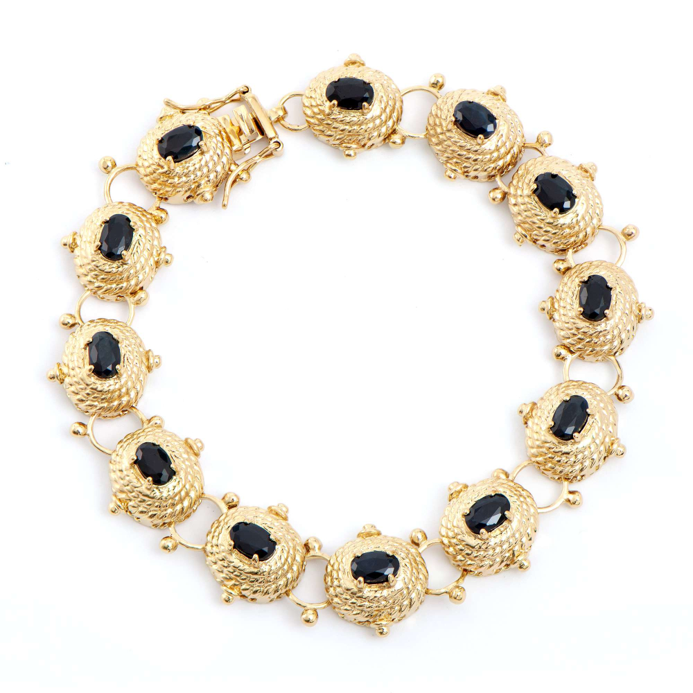 7.45 CTW Natural Sapphire 18K Gold Plated Designer Antique Style Bracelet 8.1 in  | Estimated Value $2,099 (AMG) at PristineAuction.com 7.45 CTW Natural Sapphire 18K Gold Plated Designer Antique Style Bracelet 8.1 in  | Estimated Value $2,099 (AMG) at PristineAuction.com