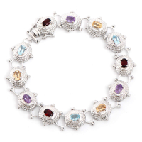 5.75 CTW Natural Multi-Stone Rhodium Plated Designer Antique Style Bracelet 8.1"  | Estimated Value $2,089 (AMG) at PristineAuction.com