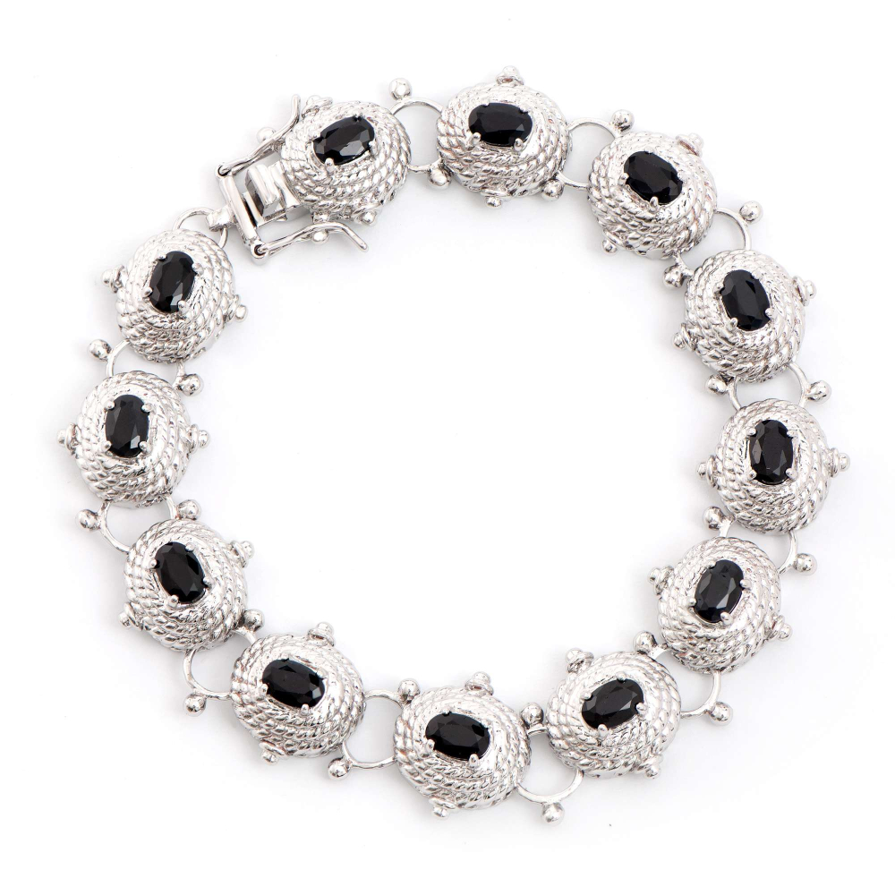 7.45 CTW Natural Sapphire Rhodium Plated Designer Antique Style Bracelet 8.1 in  | Estimated Value $2,099 (AMG) at PristineAuction.com