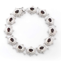 6.05 CTW Natural Garnet Rhodium Plated Designer Antique Style Bracelet 8.1 in | Estimated Value $2,089 (AMG) at PristineAuction.com
