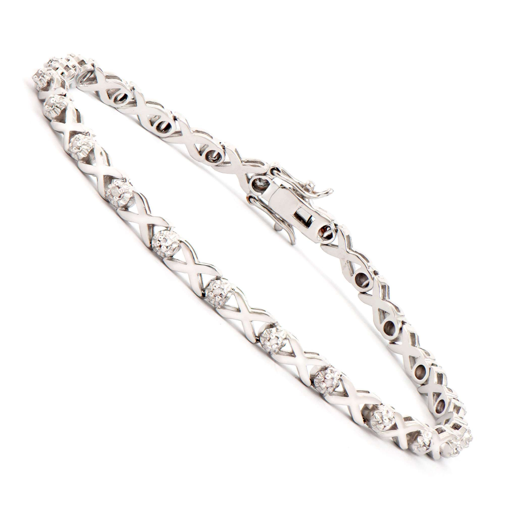 0.2 CTW Natural Diamonds Rhodium Plated Designer Bracelet 8" | Estimated Value $1,939 (AMG) at PristineAuction.com