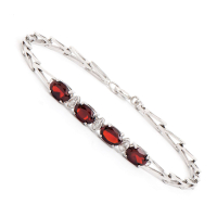 3.35 CTW Natural Garnet & Diamonds Rhodium Plated Designer Bracelet 7.5 in  H-I, I3 | Estimated Value $1,999 (AMG) at PristineAuction.com