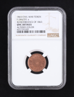 1863 Civil War Token "Remembrance of 1863" F-244/291a (NGC UNC Details) at PristineAuction.com