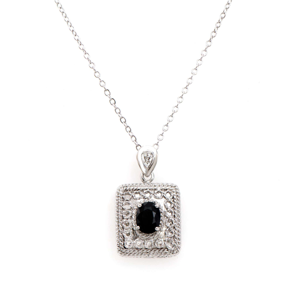 1.53 CTW Natural Sapphire & Diamonds Rhodium Plated Designer Pendant 18" | Estimated Value $1,539 (AMG) at PristineAuction.com