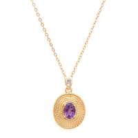 1.05 CTW Natural Amethyst & Diamonds 18K Gold Plated Designer Pendant 18 in  H-I,  I3 | Estimated Retail Value: $1,739 (AMG) at PristineAuction.com