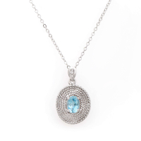 1.32 CTW Natural Blue Topaz & Diamonds Rhodium Plated Designer Pendant 18 in  H-I,  I3 | Estimated Retail Value: $1,599 (AMG) at PristineAuction.com