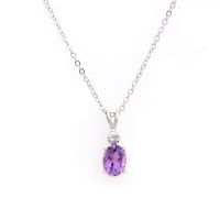 1.03 CTW Natural Amethyst & Diamonds Rhodium Plated Designer Pendant 18"  H-I,  I3 | Estimated Retail Value: $1,549 (AMG) at PristineAuction.com