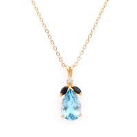 5.45 CTW Natural Blue Topaz Sapphire Diamonds 18K Gold Plated Designer Pendant 18 in H-1, I3 | Estimated Retail Value: $1,639 (AMG) at PristineAuction.com