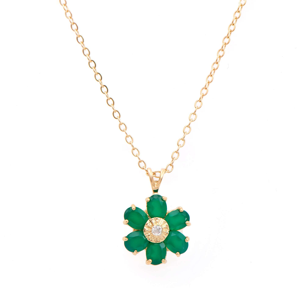 1.82 CTW Natural Green Agate & Diamonds 18K Gold Plated Designer Pendant 18 in  H-I,  I3 | Estimated Retail Value: $1,729 (AMG) at PristineAuction.com