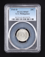 1945-D U.S. Commonwealth of the Philippines 20c - 75% Silver (PCGS MS65) at PristineAuction.com