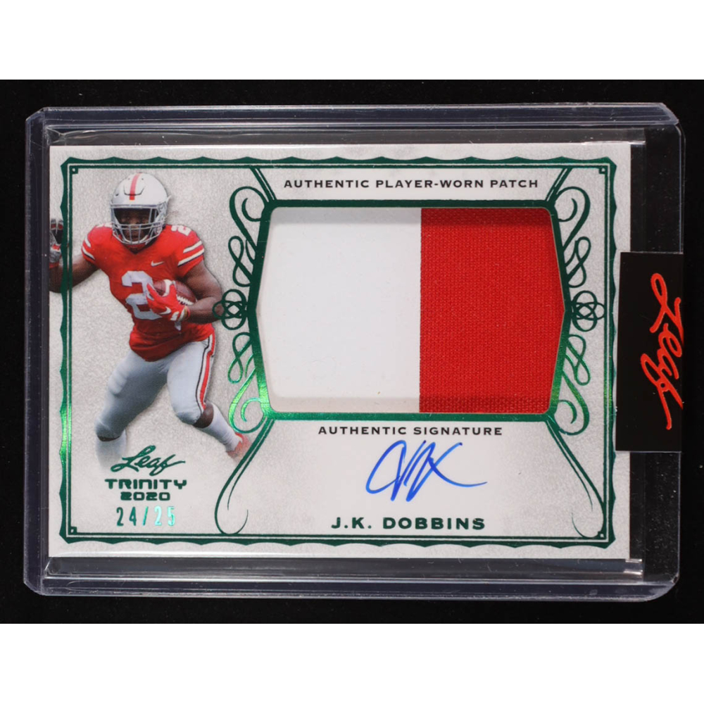 J.K. Dobbins 2020 Leaf Trinity Patch Autographs Green Spectrum #PAJKD EXCH RC #24/25 at PristineAuction.com