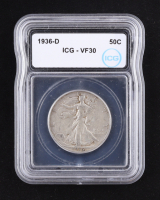 1936-D Walking Liberty Silver Half Dollar (ICG VF30) at PristineAuction.com