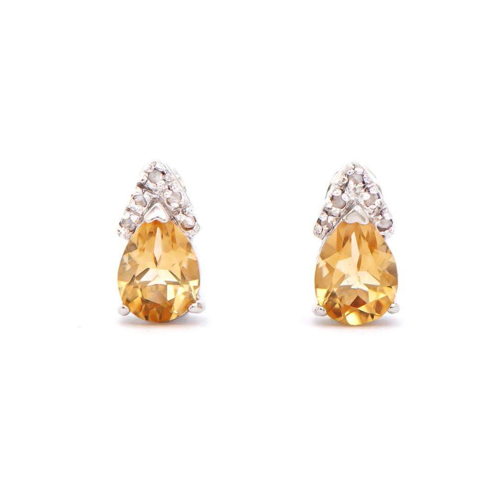 2.06 CTW Natural Citrine & Diamonds Rhodium Plated Designer Earrings  H-I,  I3 | Estimated Retail Value: $1,299 (AMG) at PristineAuction.com