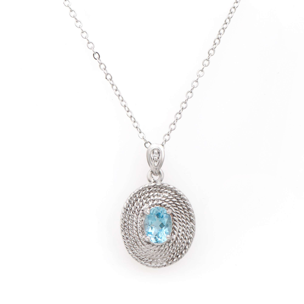 1.32 CTW Natural Blue Topaz & Diamonds Rhodium Plated Designer Pendant 18 in  H-I,  I3 | Estimated Retail Value: $1,599 (AMG) at PristineAuction.com
