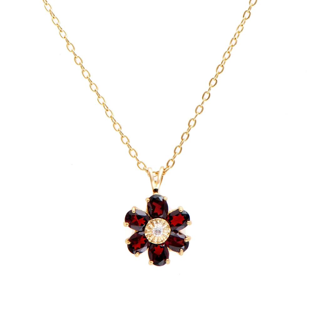 2.26 CTW Natural Garnet & Diamonds 18K Gold Plated Designer Pendant 18 in. H-I,  I3 | Estimated Value $1,639 (AMG) at PristineAuction.com
