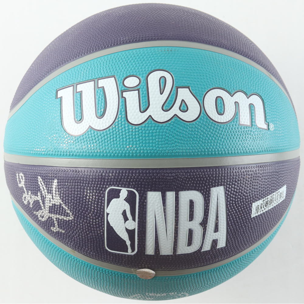 Larry Johnson & Muggsy Bogues Signed Hornets Logo Basketball (AWM) at PristineAuction.com