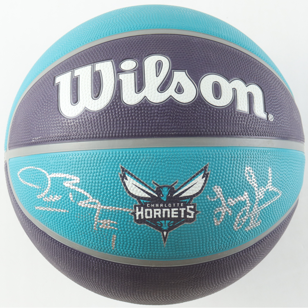 Larry Johnson & Muggsy Bogues Signed Hornets Logo Basketball (AWM) at PristineAuction.com