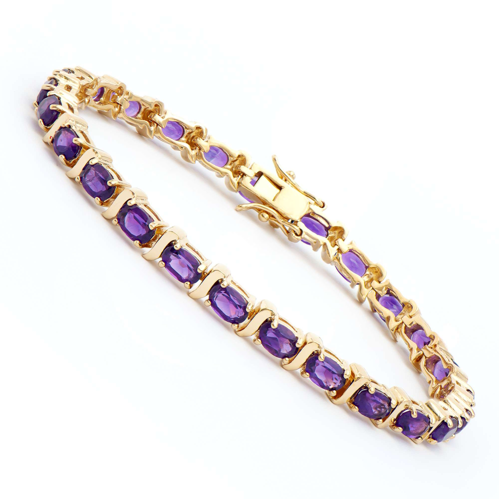 10.05 CTW Natural Amethyst 18K Gold Plated Designer Bracelet 7.7" | Estimated Retail Value: $1,899 (AMG) at PristineAuction.com
