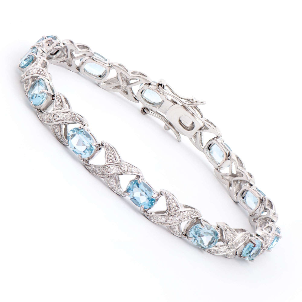 11.3 CTW Natural Blue Topaz & Diamonds Rhodium Plated Designer Bracelet 7.75" | Estimated Value $2,029 (AMG) at PristineAuction.com