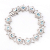 6.55 CTW Natural Blue Topaz Antique Style Rhodium Plated Designer Bracelet 8 in | Estimated Retail Value: $2,039 (AMG) at PristineAuction.com