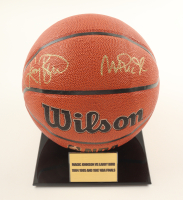Larry Bird & Magic Johnson Signed NBA Basketball With Display Stand (PSA & Beckett) at PristineAuction.com