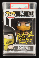 Patrick Seitz Signed "Mortal Kombat X" #250 Scorpion Funko Pop! Vinyl Figure Inscribed "Get Over Here!" (PSA Auto Grade 9) at PristineAuction.com