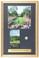 "Tiger Woods On The 18th Tee At The Masters" Custom Framed Photo Display With Official Augusta Yardage Pin & Spectator Guide at PristineAuction.com