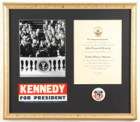John F. Kennedy 1961 Inauguration Custom Framed Photo with Invitation, Bumper Sticker & Pin at PristineAuction.com