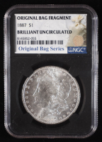 1887 Morgan Silver Dollar - Original Bag Fragment Relic (NGC BRILLIANT UNCIRCULATED) at PristineAuction.com