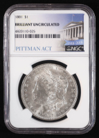 1881 Morgan Silver Dollar - Pittman Act Label (NGC BRILLIANT UNCIRCULATED) at PristineAuction.com