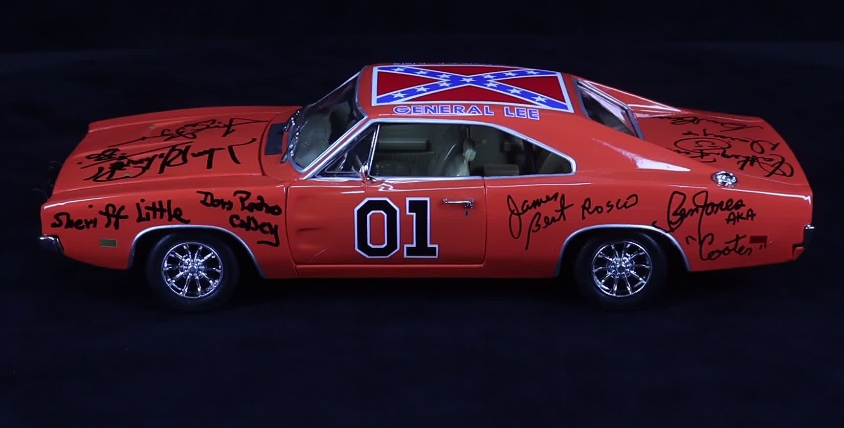 John Schneider, Tom Wopat, Catherine Bach | "The Dukes of Hazzard" General Lee 1969 Dodge Charger 1:18 Die-Cast Car Cast-Signed & Inscribed By (9) (Beckett) at PristineAuction.com