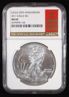 2011 American Silver Eagle, 25th Anniversary - Official Red Book Label (NGC MS69) at PristineAuction.com