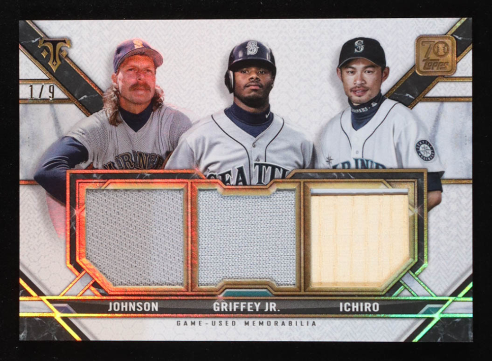 Randy Johnson / Ken Griffey Jr. / Ichiro 2021 Topps Triple Threads 70 Years of Topps Triple Player Relics #70TPRJGI #1/9