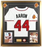 Hank Aaron Signed Custom Framed Cut Display with Jersey & HR Pin (PSA) at PristineAuction.com