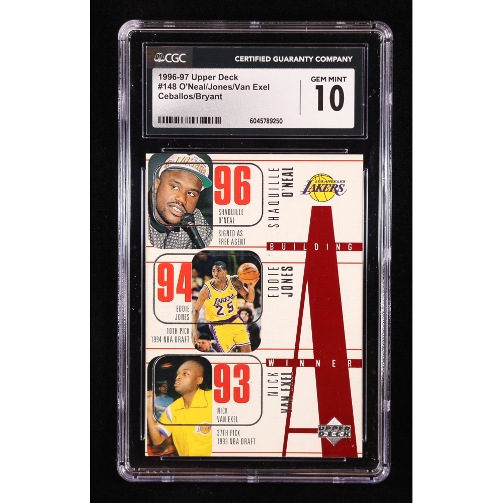 Shaquille O'Neal / Eddie Jones / Nick Van Excel / Cedric Ceballos / Kobe Bryant 1996-97 Upper Deck Building Winner #148 (CGC 10) at PristineAuction.com