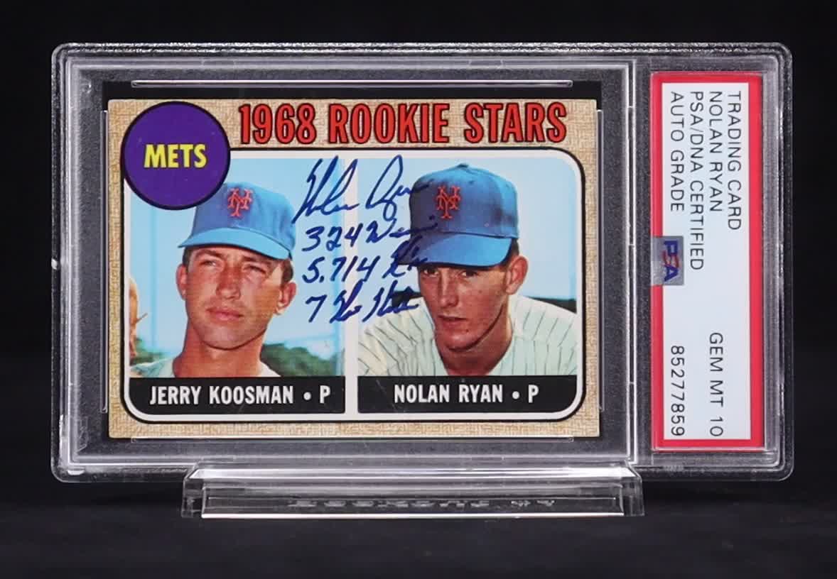Nolan Ryan Signed 1968 Topps Rookie Stars #177 Inscribed "324 Wins", "5,714 K's & "7 No-Hitters" (PSA | Autograph Graded 10) at PristineAuction.com