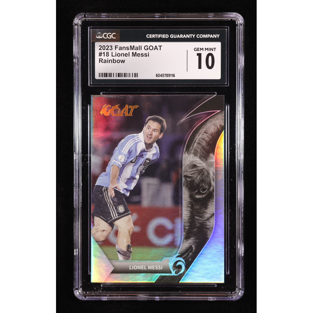 Lionel Messi 2023 FansMall GOAT Rainbow #18 (CGC 10) at PristineAuction.com