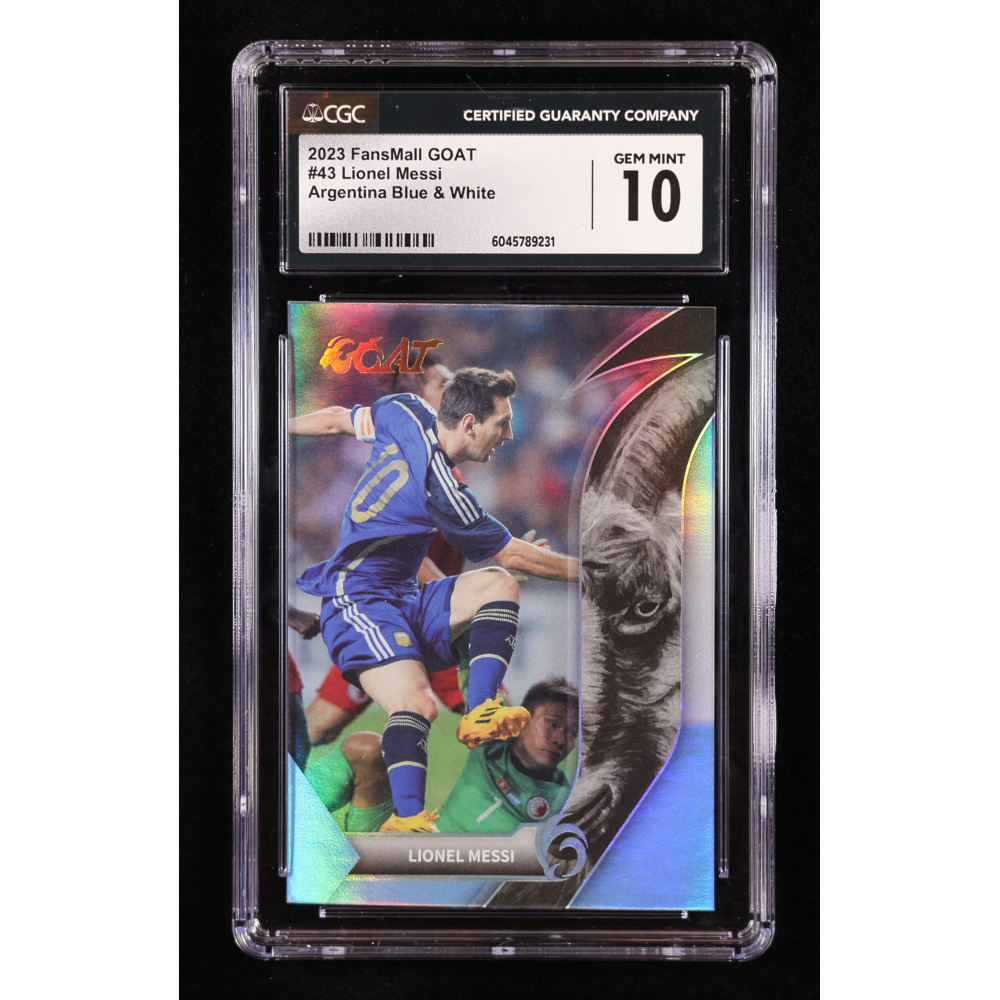 Lionel Messi 2023 FansMall GOAT Argentina Blue and White #43 (CGC 10) at PristineAuction.com