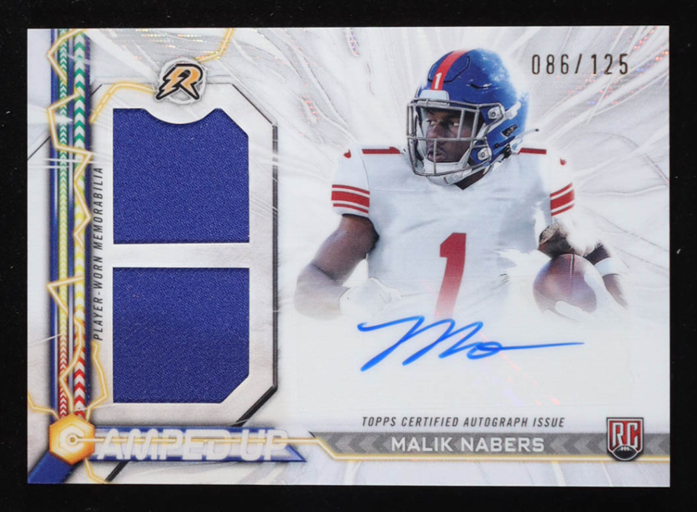 Malik Nabers 2024 Topps Resurgence Amped Up Rookie Patch Autographs White Surge #AUMN RC #86/125