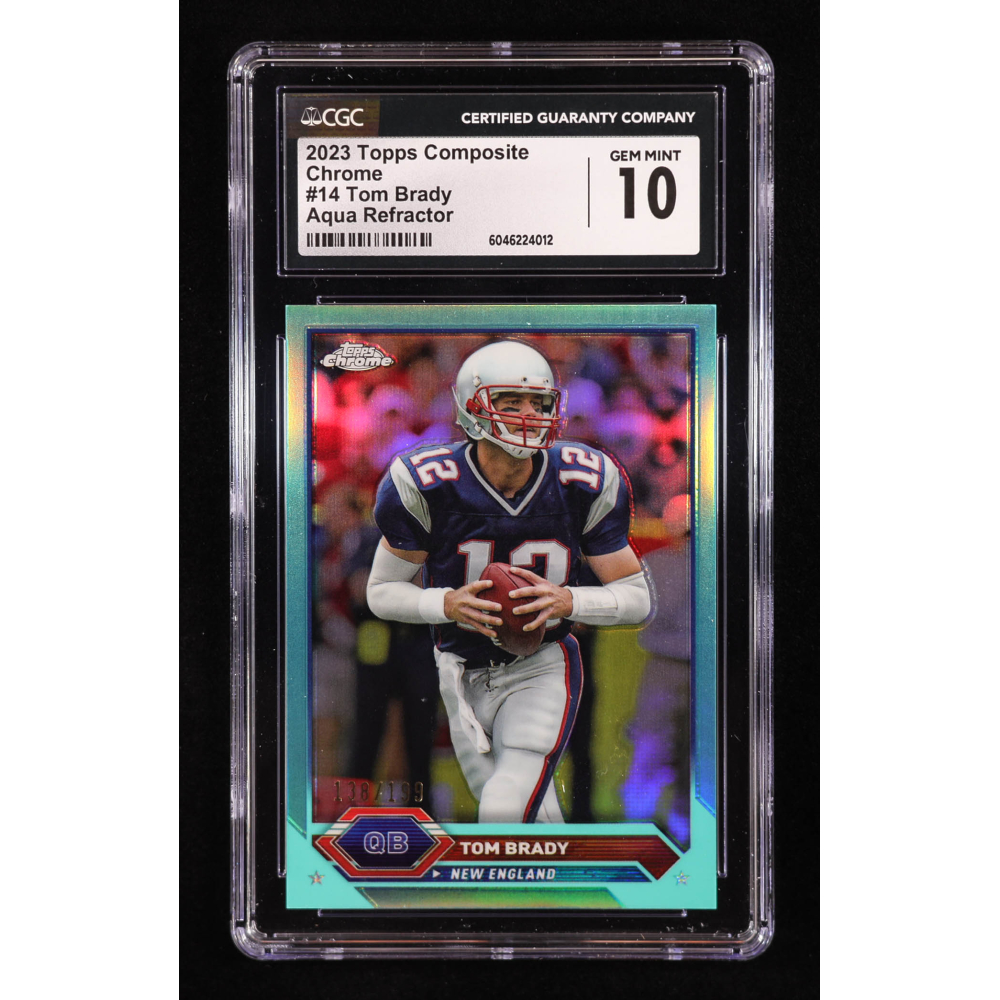 Tom Brady 2023 Topps Composite Chrome Aqua Refractors #14 #138/199 (CGC 10) at PristineAuction.com