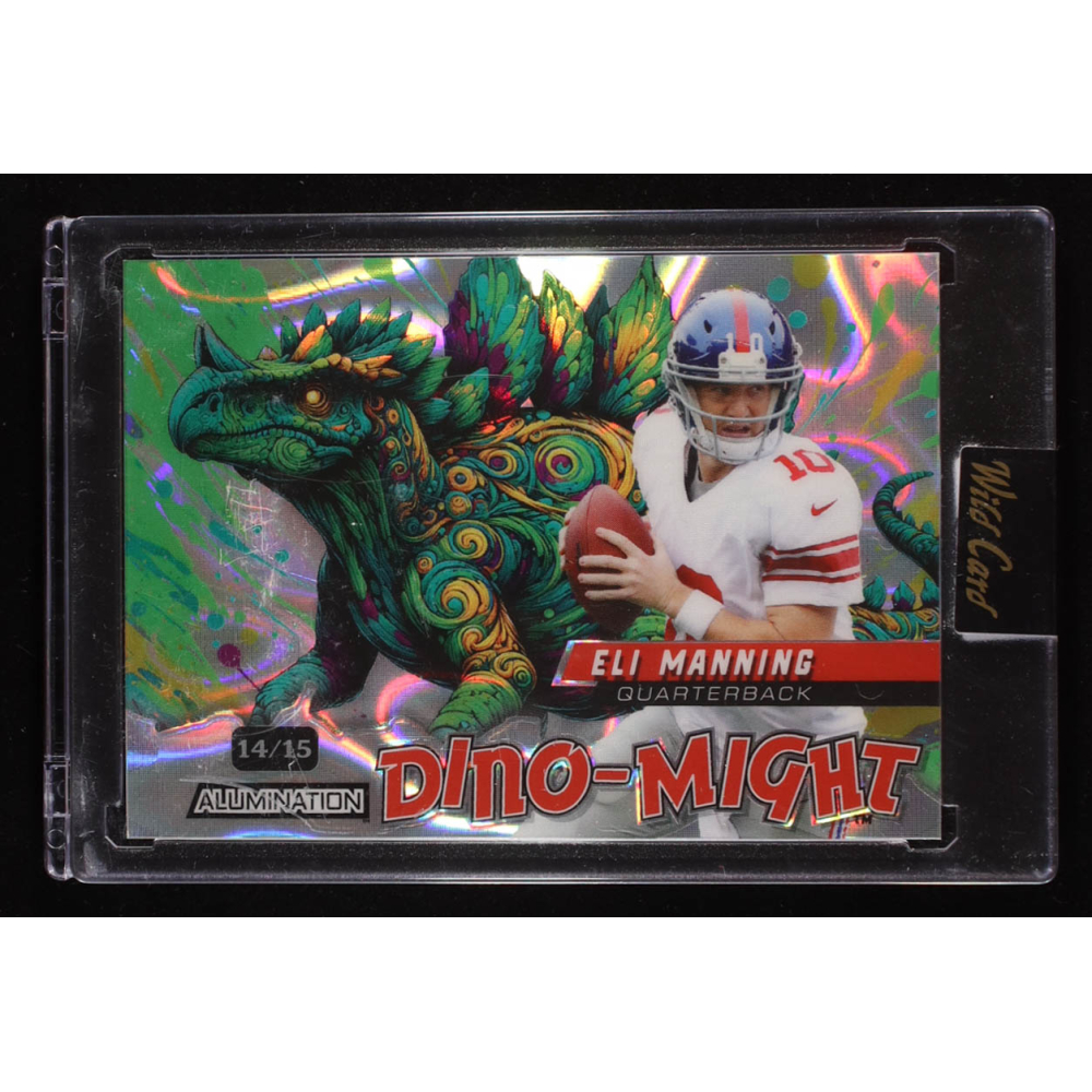 Eli Manning 2024 Wild Card Alumination Dino-Might Stegosaurus Green Lava #EM #14/15 at PristineAuction.com
