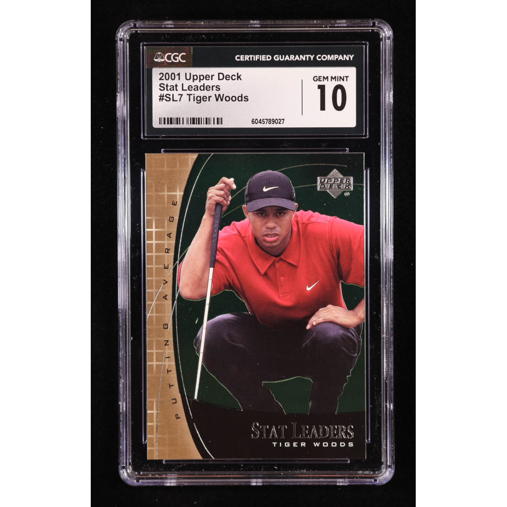 Tiger Woods 2001 Upper Deck Stat Leaders #SL7 RC (CGC 10) at PristineAuction.com