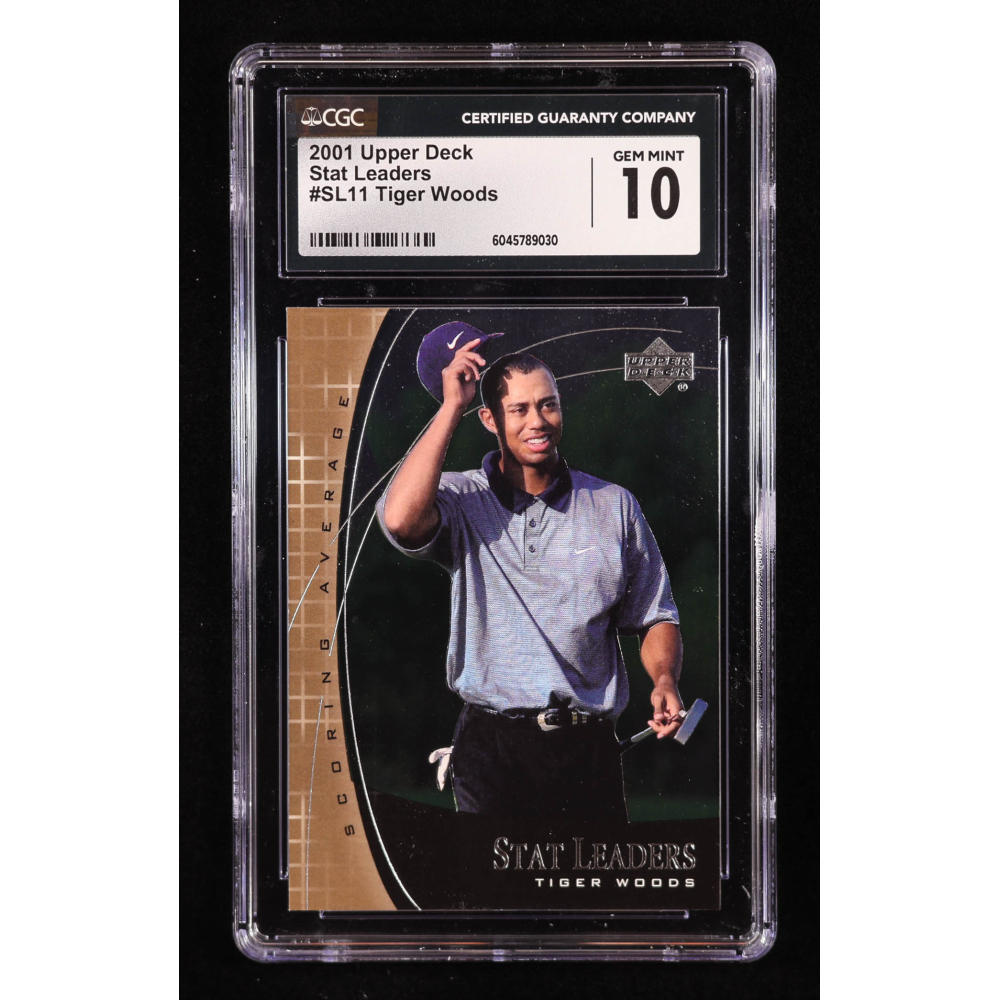 Tiger Woods 2001 Upper Deck Stat Leaders #SL11 RC (CGC 10) at PristineAuction.com