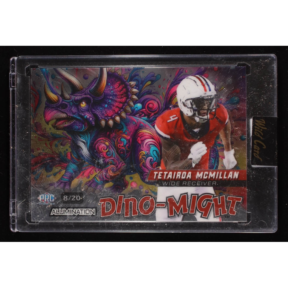 Tetairoa McMillan 2024 Wild Card Alumination Dino-Might Triceratops Purple Mirror #TM #8/20 RC at PristineAuction.com