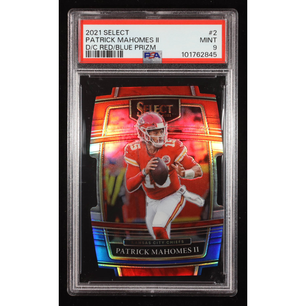 Patrick Mahomes II 2021 Select Prizm Red and Blue Die Cut #102 (PSA 9) at PristineAuction.com