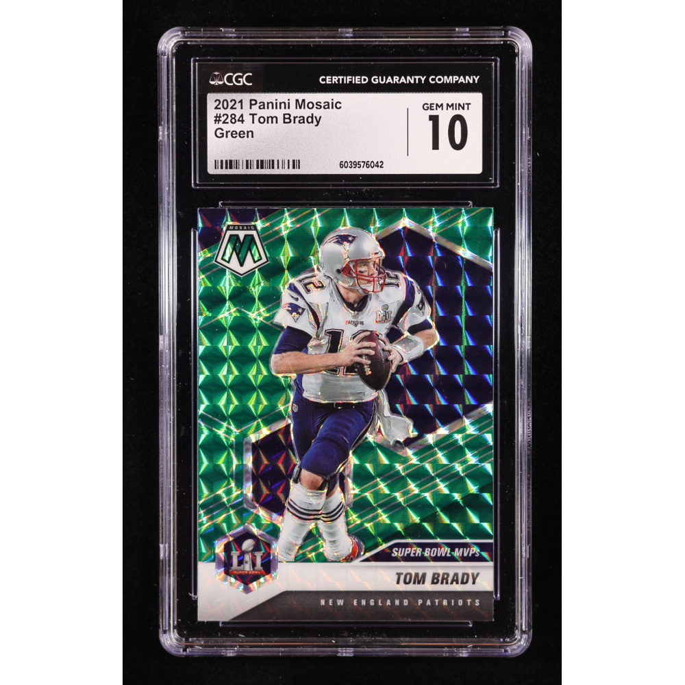 Tom Brady 2021 Panini Mosaic Mosaic Green #284 MVP (CGC 10) at PristineAuction.com