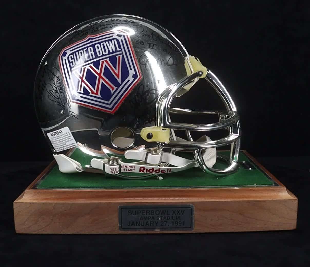 Joe Montana, Jerry Rice, Reggie White, Joe Namath, Roger Staubach | Super Bowl MVPs LE Full-Size Authentic On-Field Chrome Helmet with Attached Base #144/2500 (JSA) at PristineAuction.com