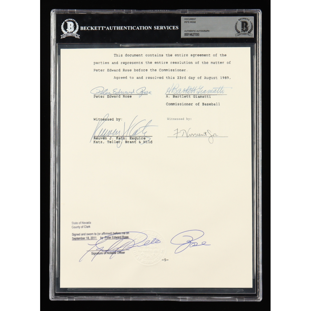 Pete Rose Signed "Banned from Baseball" Document (Beckett) at PristineAuction.com